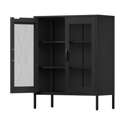 Rbied Metal File Cabinet Display Cabinet Storage Cabinet with Adjustable Shelves and Mesh Doors