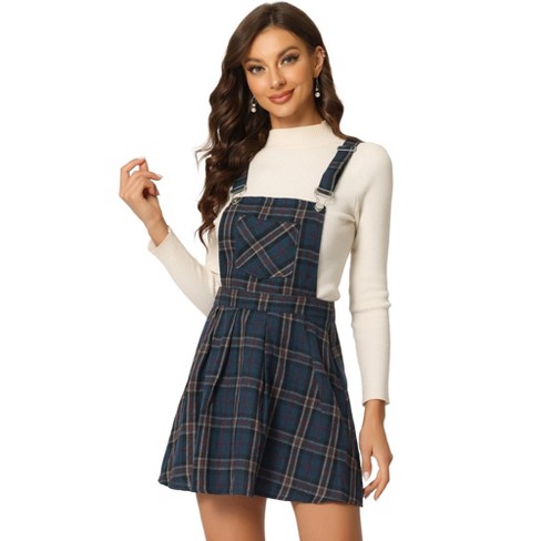 Allegra K Women's Checks Adjustable Strap Pinafore Overall Suspender ...