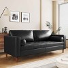Mid-Century Modern 3-Seat Sofa, Tufted Design Sofa with Bolster Pillowsfor Living Room, PU Leather Couch with Wood Legs-Coolbibila - 2 of 4
