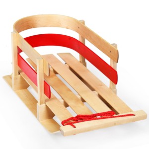 Costway Baby Kids Wooden Sled Solid Seat Toddler Boggan Outdoor Play Snow Toys - 1 of 4