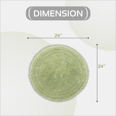 Sage Green Cotton Crochet Round Bath Rug, 24-inch