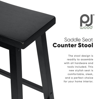 Black Wood Adjustable Backless Saddle-Seat Counter Stools, Set of 2