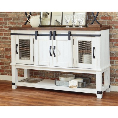 Rustic Farmhouse 60'' Brown and White Dining Server with Sliding Barn Doors