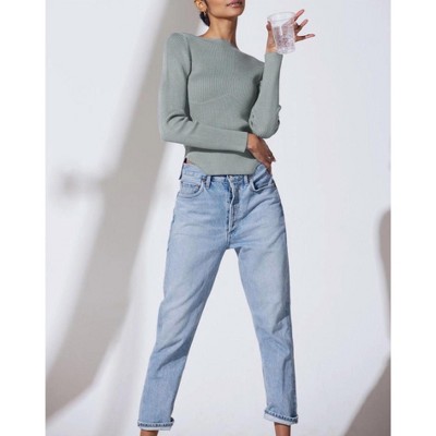 Women's DOMO RIBBED VISCOSE-CREPE SWEATER TOP - geel