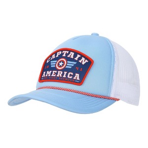 Marvel Universe Captain America Superhero Shield & Wings Adult Blue Trucker Hat - 1 of 4