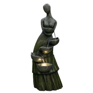 Northlight 39" Lighted Modern Faceless Woman Tiered Outdoor Garden Water Fountain - 1 of 4
