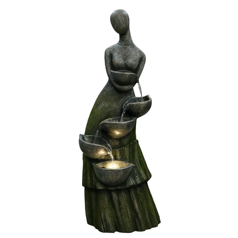 Northlight 39" Lighted Modern Faceless Woman Tiered Outdoor Garden Water Fountain, 1 of 7