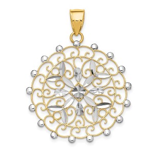 Black Bow Jewelry 14k Yellow Gold and White Rhodium Diamond Cut Filigree Pendant, 32mm - 1 of 4