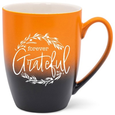 Elanze Designs Forever Grateful Wreath Two Toned Ombre Matte Orange and Black 12 ounce Ceramic Stoneware Coffee Cup Mug