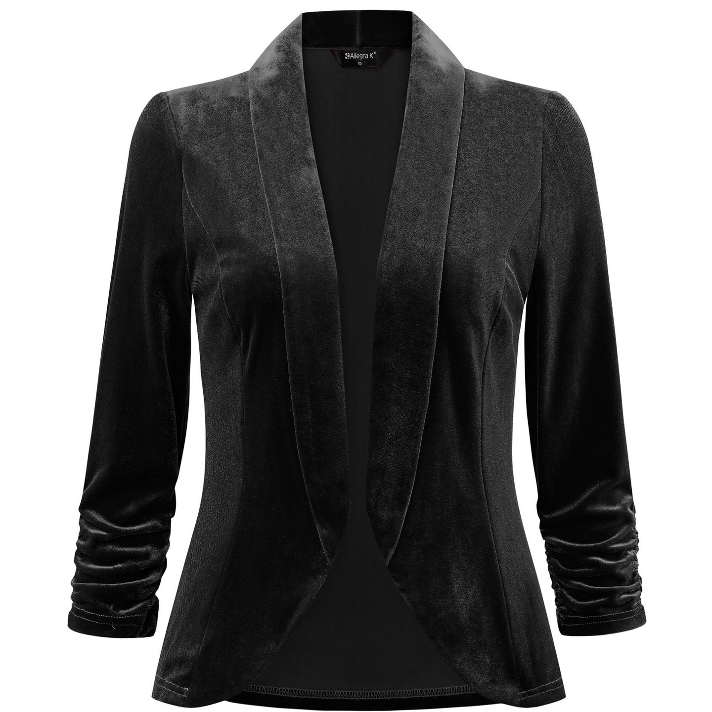 Женские пиджаки INSPIRE CHIC Velvet Lapel Collar Open Front Blazers X-Large Black, цвет: Чёрный — фото 1