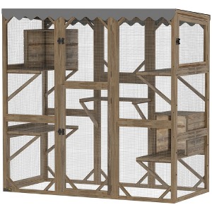 Outdoor Cat Enclosure with Window Access, 5 Platforms and 2 Resting Boxes, Waterproof Roof for Multiple Cats - 1 of 4
