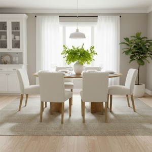 7-Piece Modern Dining Table Set for 6, Oak Extendable Dining Table with 6 Upholstered Armless Chairs for Dining Room or Kitchen-Maison Boucle - 1 of 4