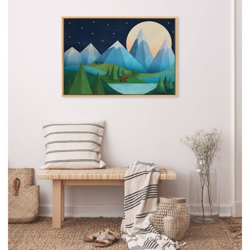 Kate &#38; Laurel All Things Decor 23&#34;x33&#34; Sylvie Moonlight Mountains Bear Lake Framed Canvas Wall Art by Carey Copeland Natural Bear Mountain, 3 of 6