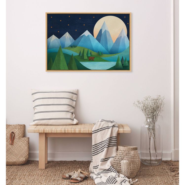 Kate & Laurel All Things Decor 23"x33" Sylvie Moonlight Mountains Bear Lake Framed Canvas Wall Art by Carey Copeland Natural Bear Mountain, 3 of 5