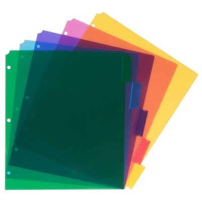 JAM Paper Blank Plastic Dividers 5-Tab Assorted Colors 5 Dividers/Pack 375032921