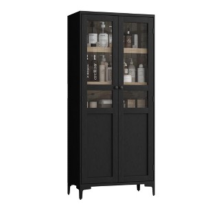 Tall Storage Cabinet,2 Glass Doors, Kitchen Pantry 5 Tier Bathroom Cabinet with Adjustable Shelves - 1 of 4