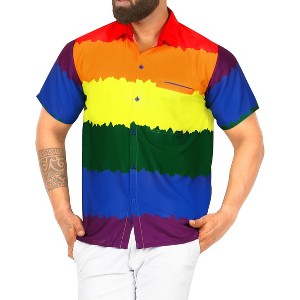 LA LEELA Men's Summer Beach Shirt Hawaiian Short Sleeve Button Down Rainbow Flag Shirts for Men L Multicoloured - 1 of 4