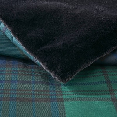Full Green Plaid Faux Fur Down Alternative Comforter Set
