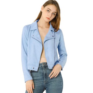 INSPIRE CHIC Women's Zip Up Faux Suede Biker Moto Jacket - 1 of 4
