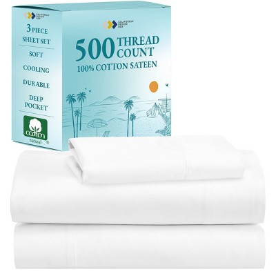 Luxury 500 Thread Count Bed Sheets Set - 100% Cotton Sateen Sheets Set, Soft, Cool & Breathable, Deep Pocket by California Design Den