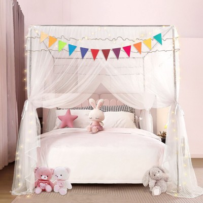 Image of YEERSWAG Elegant Princess Twin Size Bed Canopy Bed Curtain Nets Holiday Present For Girls White