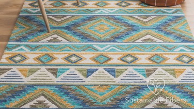 Blue and Yellow Geometric Wool 8' x 10' Area Rug