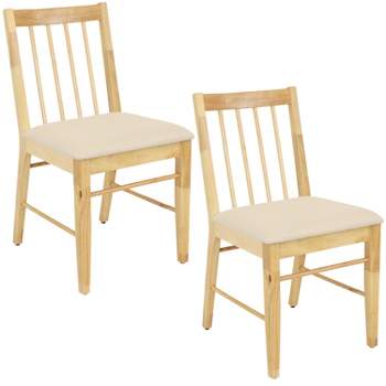 Sunnydaze Set of 2 Wooden Slat-Back Indoor Dining Chairs - Natural with Beige Cushions
