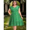 Women's Plus Size Floral V-Neck Ruffle Sleeve Elastic Waist A-Line Dress with Pockets - GRACE & GRANDEUR - 3 of 4