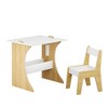 Yinvani White Multifunctional Wood 2 Piece Toddler Table with 1 Chairs Set - 2 of 4