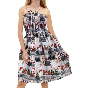 HAPPY BAY Women's Casual Beach Christmas Tree A line Slit Mini Dresses Ruched Tube Top Evening Short Strapless Santa Dress for Women - 1 of 4