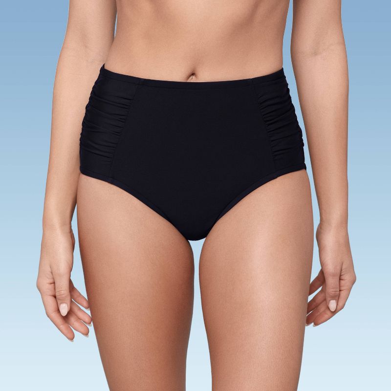 Women's UPF 50 Shirred Bikini Bottom - Aqua Green® Black, 1 of 9