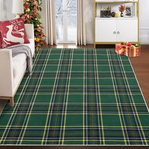 8x10 Christmas Buffalo Plaid Area Rug, Machine Washable, Non-Slip, Stain-Resistant, Holiday Gingham Floor Cover Accent Rug, Green - 1 of 4