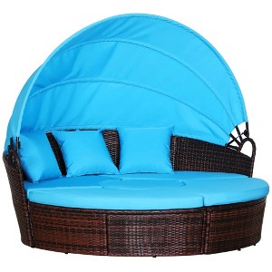 Resenkos 4-Piece Round Convertible Daybed with Cushions, Outdoor Sectional Furniture, PE Rattan, - 1 of 4