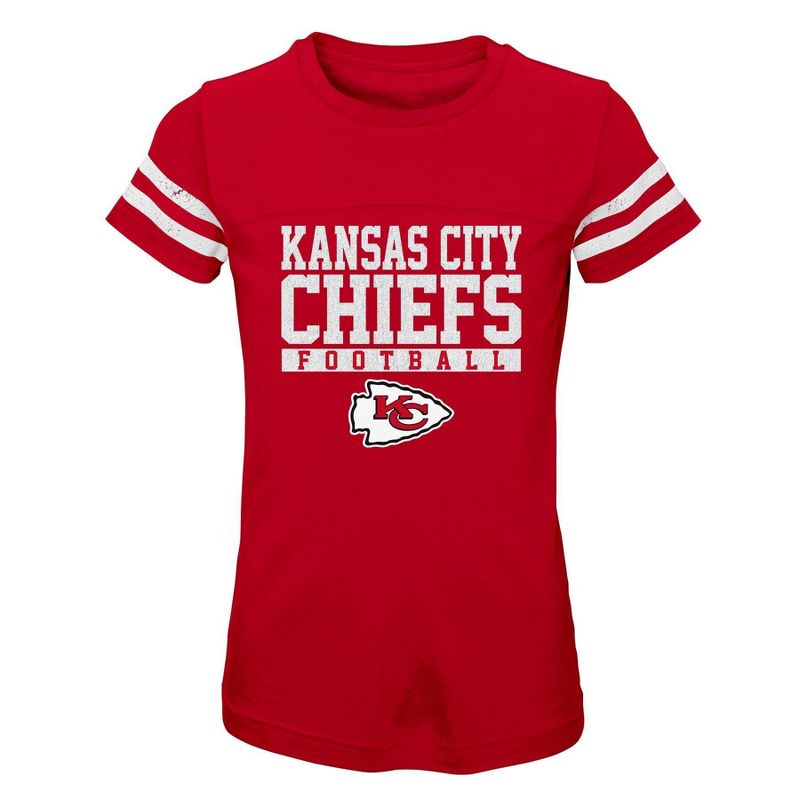 NFL Kansas City Chiefs Girls&#39; Short Sleeve Stripe Fashion T-Shirt, 1 of 2