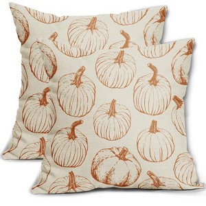 Fall Pillow Covers 18x18 Set of 2 Burnt Orange Pumpkin Autumn Thanksgiving Harvest - 1 of 4