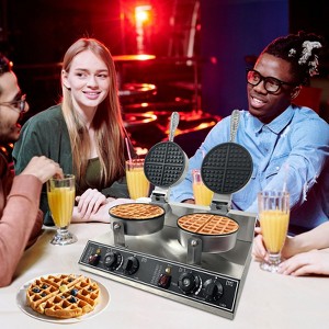 Double Head Waffle Maker - Stainless Steel Non-Stick Waffle Iron with Temp & Time Control, Suitable for Home, Cafe, Restaurant, Party & Food Stall - 1 of 4
