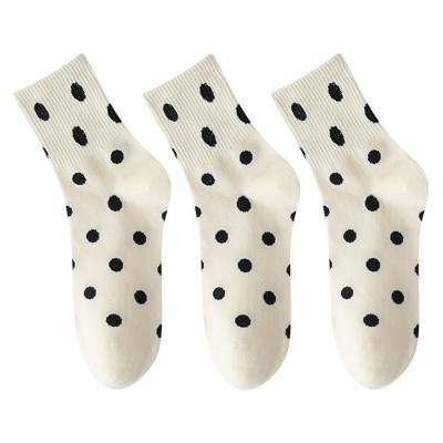 Anna-Kaci 3 Pairs Women's Crew Socks in Cotton Blend Ribbed Cuff Assorted Stripes Dots Letter Graphic Print Design