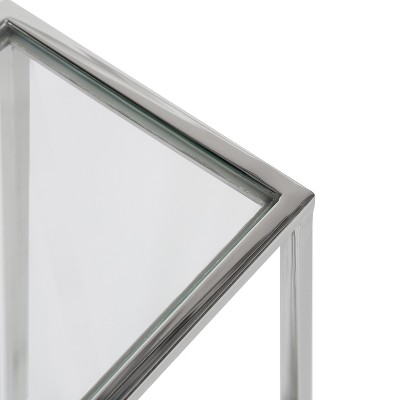 Jaspur Silver Rectangular Metal and Glass End Table