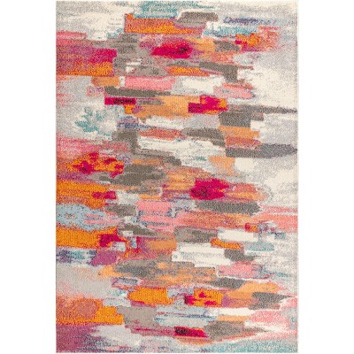 Abstract Impressionist Ivory/Pink Synthetic 4' x 6' Area Rug