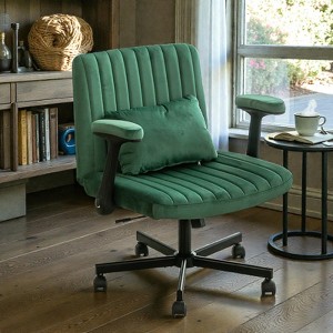 Mshliw Linen Criss Cross Office Chair with Armrests, Adjustable Height, Swivel Base, Ergonomic Seat and Support Pillow for Home Office or Study - 1 of 4