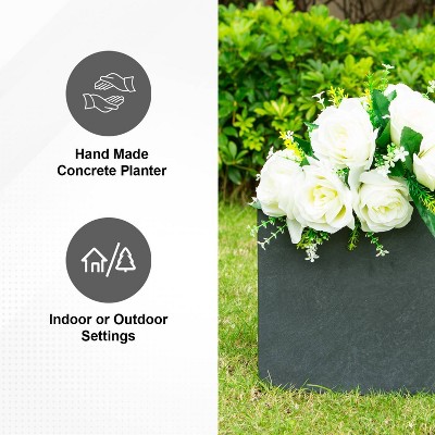 Modern Lightweight Concrete Square Planter, Charcoal Black, 15.35"