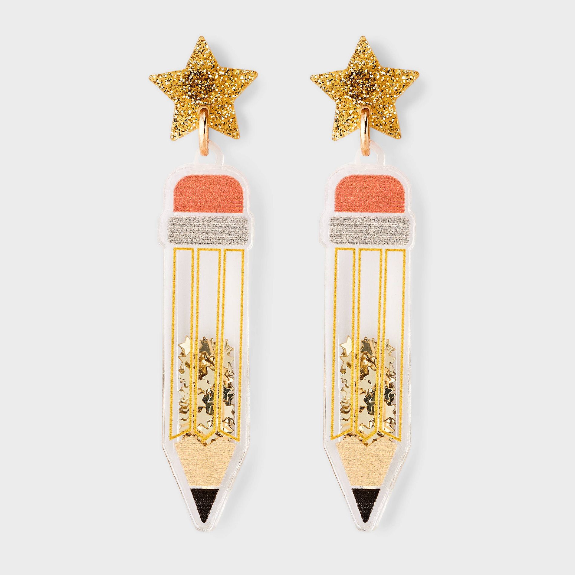 Back to School Shaky Glitter Pencil Post Drop Earring - Multi