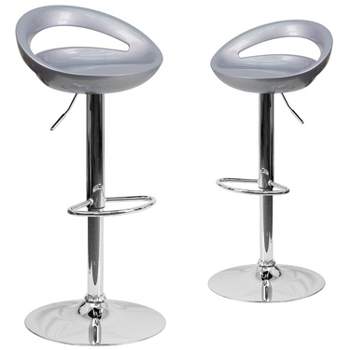 Emma and Oliver 2 Pack Contemporary Plastic Adjustable Height Barstool with Rounded Cutout Back and Chrome Base