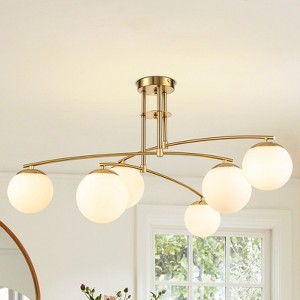 Rennnsan Mierin 31" W 6 - Light Branching Bubble Milk Glass Mid-Century Modern Dimmable Semi Flush Mount in Gold - 1 of 4