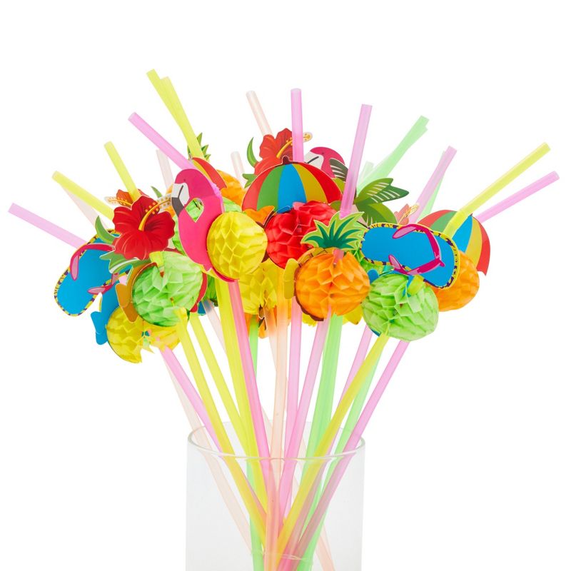 Blue Panda 100 Pack Tropical Hawaiian Straws for Summer Party Favors, Cocktails Dinner, 5 of 10
