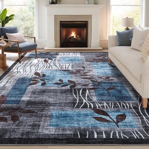 Washable Area Rug 9x12 Indoor Modern Floral Living Room Large Soft Carpet Abstract Aesthetic Rug Printed Bedroom Rug Non-Shedding Accent Throw Rug - 1 of 4
