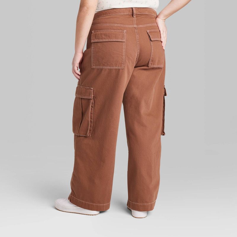 Women's Mid-Rise Cargo Baggy Wide Leg Utility Jeans - Wild Fable™ Brown Wash, 4 of 9