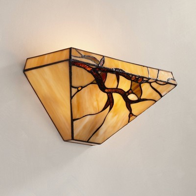 Handcrafted Bronze and Brown Glass Tiffany Style Wall Sconce