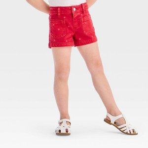 Toddler Girls' Americana Star Embroidered Jeans Shorts - Cat & Jack™ Red - 1 of 4