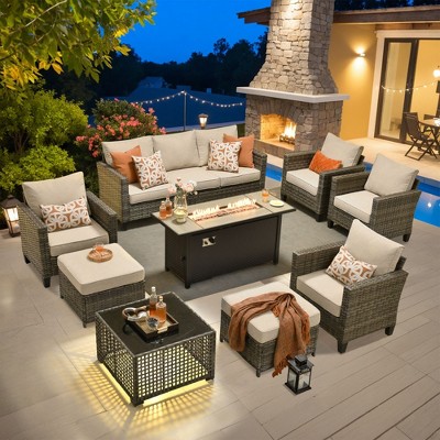XIZZI Outdoor Sectional Sofa Set, Modular Outdoor Wicker Sofa Set with Optional Solar Table, Ottomans or Fire Pit in 6 Colors, All-Weather Design